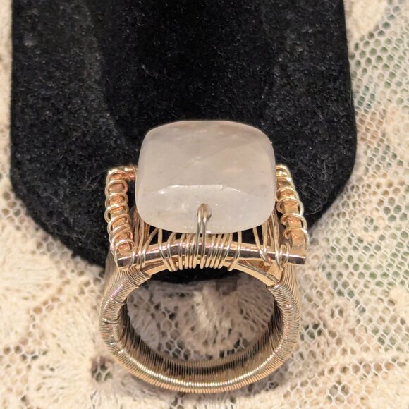 Clear-Rose Quartz Gold-Filled Domed Ring - Picture 3 of 6